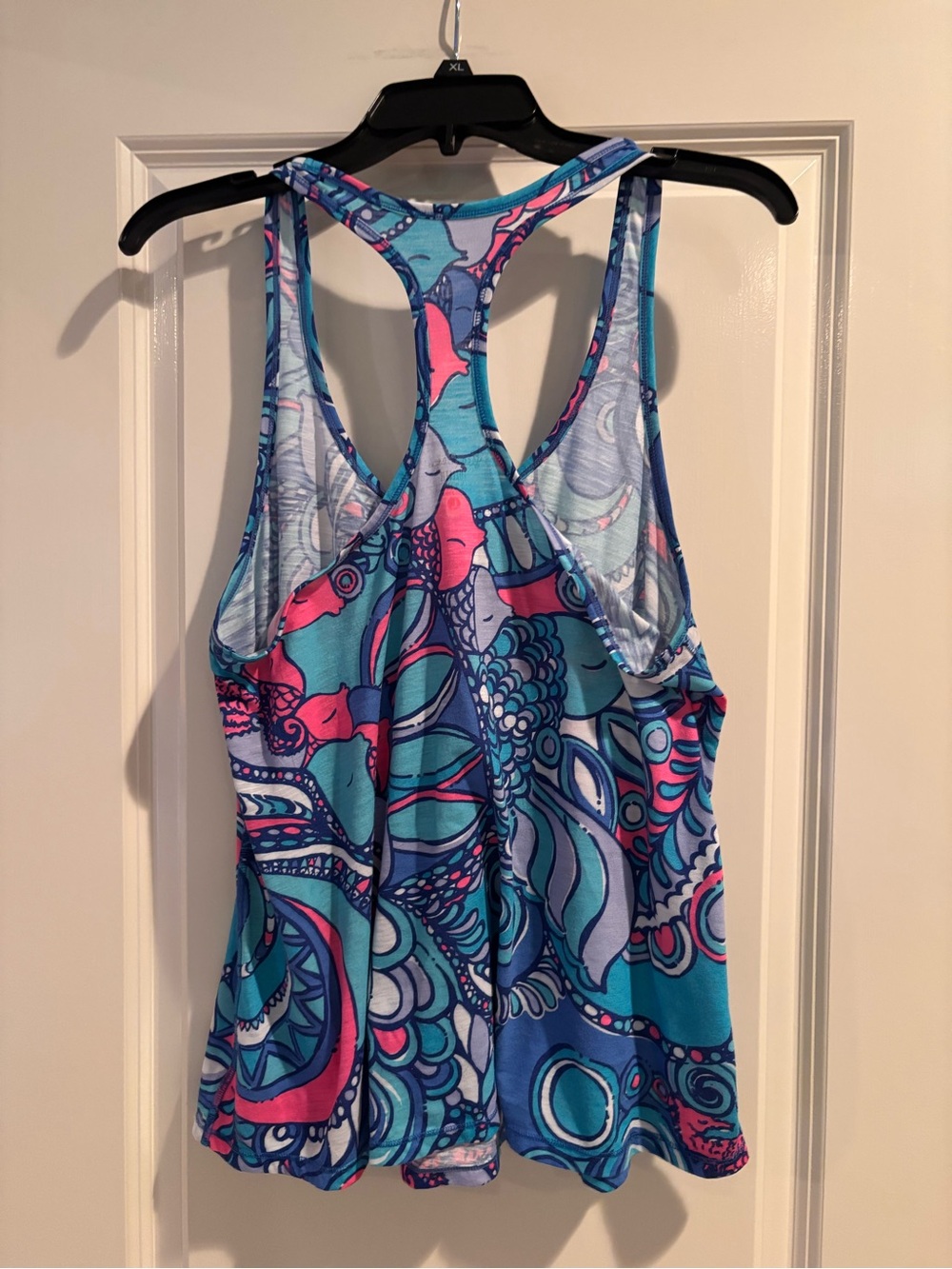 Lilly Pulitzer Luxletic Racerback Tank Top Blue Pink Print Large - Picture 2 of 5